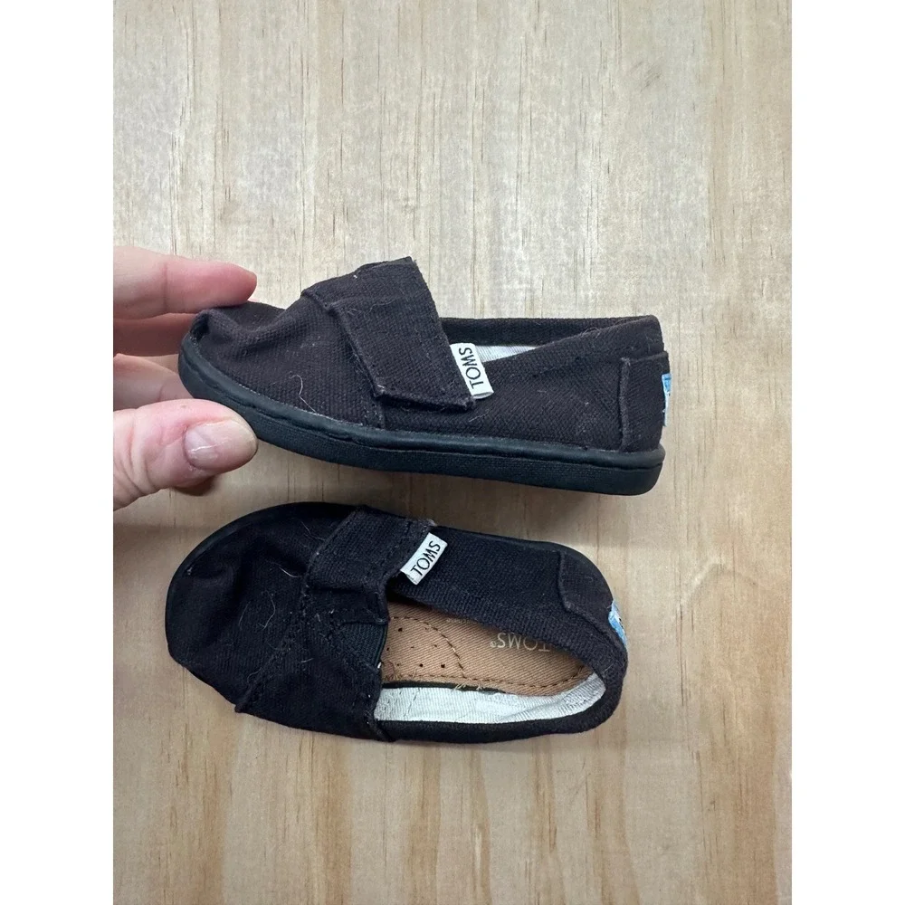 TOMS Toddler Boys Girls Black Canvas Alpargata‎ Slip On Shoes Size T5 Hook Loop